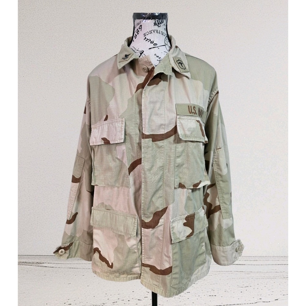 VTG US Navy 3-Color Desert Camo Ripstop‎ Combat Coat Jacket Medium Short 2004